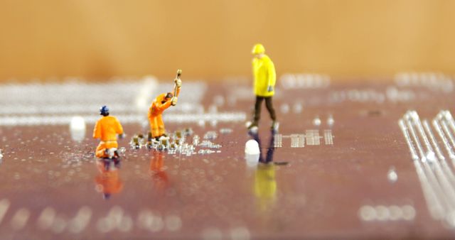 Miniature Workers on Circuit Board Performing Repairs - Download Free Stock Images Pikwizard.com