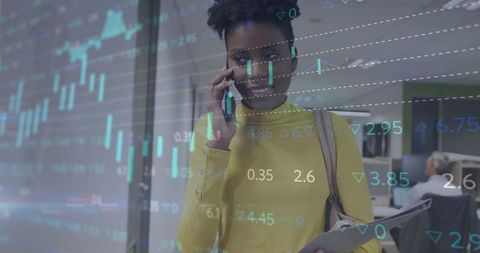 Confident Businesswoman Engaging Ceriously in Stock Market Talk