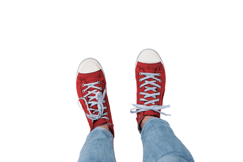 Transparent Image of Red Sports Sneakers with Jeans Aesthetic