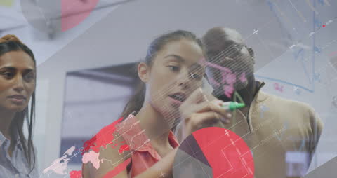 Diverse Team Collaborating on Strategy with Infographic Overlay