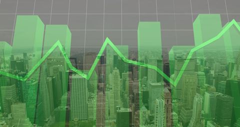 Green Economic Growth Overlay on Cityscape - Download Free Stock Images Pikwizard.com