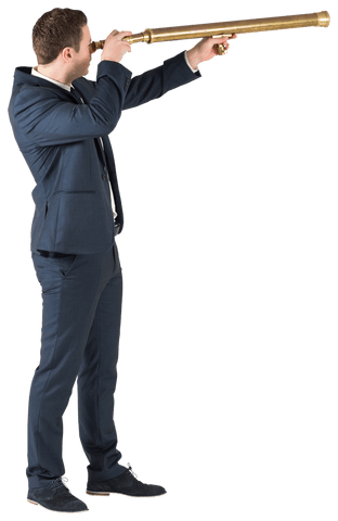 caucasian businessman viewing through telescope on transparent background - Download Free Stock Videos Pikwizard.com