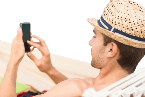 man relaxing in hammock with smartphone on transparent background - Download Free Stock Videos Pikwizard.com