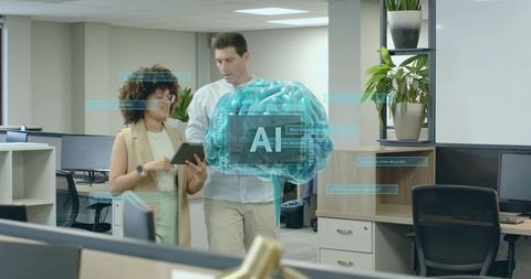 Business Professionals Collaborate with AI Brain Interface