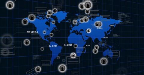 Global network dashboard showing connected user nodes, real-time metrics and geolocation mapping