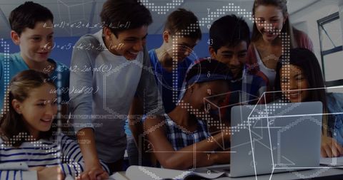 Diverse Students Collaborating on Laptop with Mathematical Concepts - Download Free Stock Images Pikwizard.com