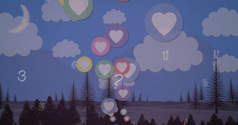 Floating Social Media Icons Over Illustrative Winter Landscape