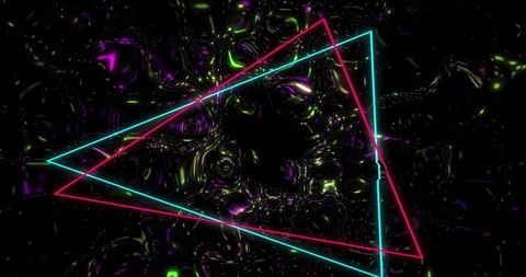 Glowing neon triangles in futuristic digital space