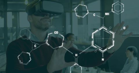 Man Using VR Headset Interacting with Chemistry Visualizations - Download Free Stock Images Pikwizard.com