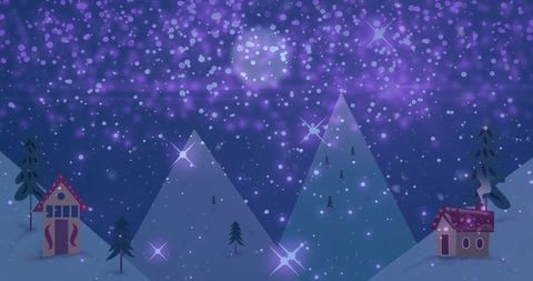 Festive winter wonderland with snowfall and christmas decor