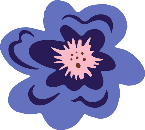 Stylized purple flower with transparent background, vibrant floral art