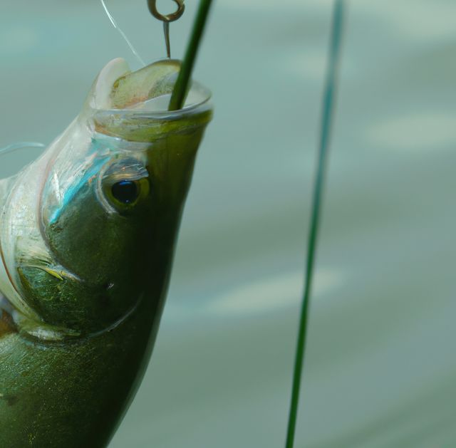 Image of close up of fishing rod with fish bait against green water - Download Free Stock Photos Pikwizard.com