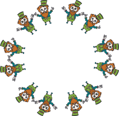 Cartoon leprechaun circle design frame on transparent background