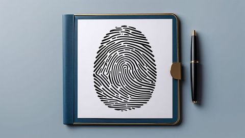 Fingerprint art in binder with pen, criminal record concept