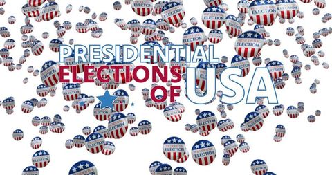 Presidential elections usa typography with scattered red white blue campaign buttons