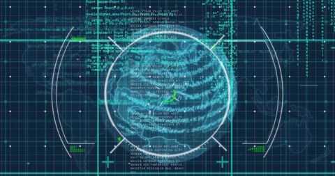 Futuristic digital interface with data and security code overlay