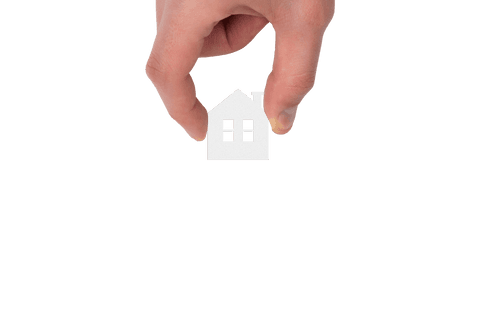 Hand holding white house icon with transparent background