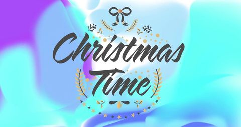 Christmas Time Text with Festive Decorations on Vibrant Background