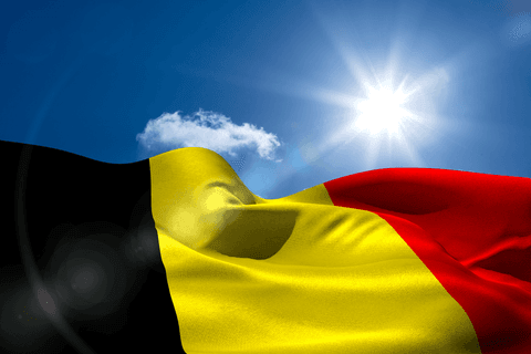 Belgium Flag Waving against Sunny Sky with Transparent Background
