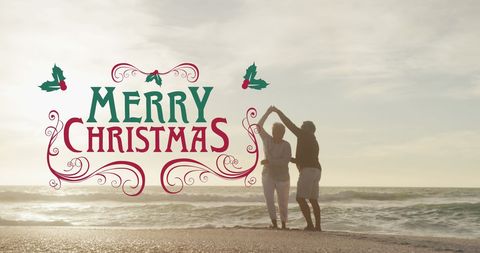 Elderly Couple Dancing on Beach with Merry Christmas Greating - Download Free Stock Images Pikwizard.com