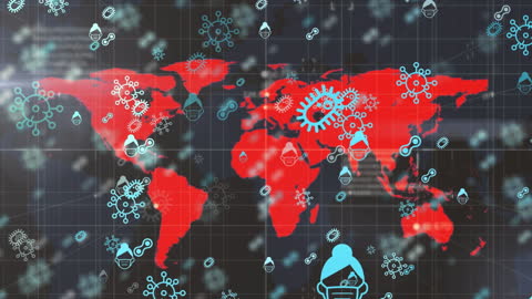 Global Pandemic Map with COVID-19 Symbols
