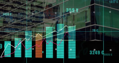 Dynamic Digital Financial Data Overlay with Cityscape Background