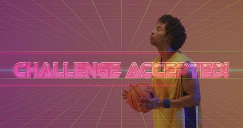 Determined Basketball Player with Retro Neon Message - Download Free Stock Images Pikwizard.com
