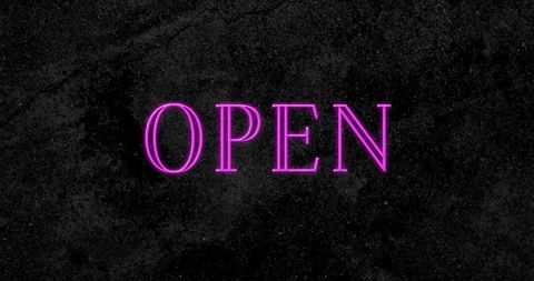 Vibrant Neon Pink 'Open' Text Against Dark Background