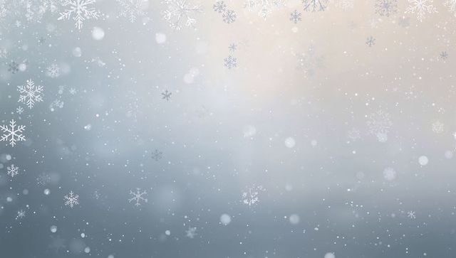 Drifting ornate snowflakes with soft bokeh and falling snow on frosted gradient backdrop