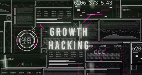 Futuristic growth hacking dashboard visualization with data panels