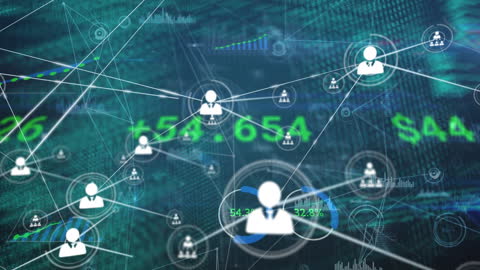 Digital Network with People and Financial Data Animation