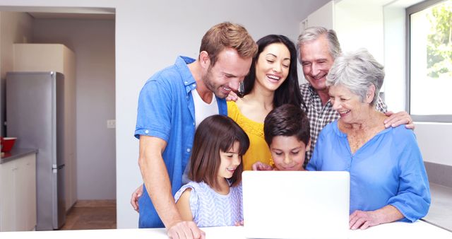 Multi-Generational Family Gathering in Modern Kitchen - Download Free Stock Images Pikwizard.com