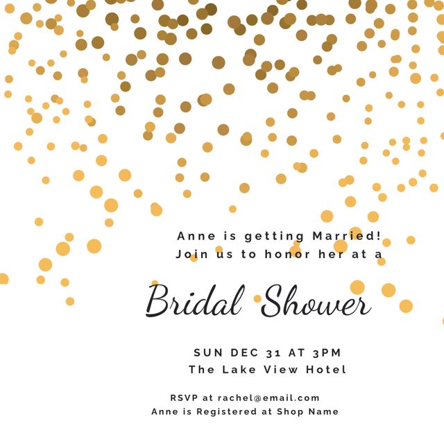 Elegant Gold Confetti Bridal Shower Invitation Template - Download Free Stock Templates Pikwizard.com