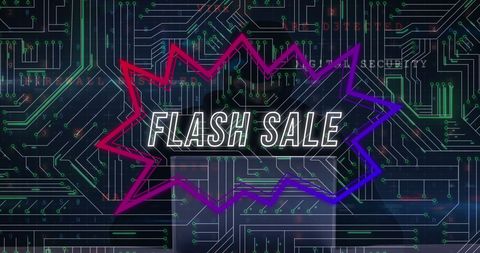 Tech-Themed Flash Sale Promotional Design with Circuit Background - Download Free Stock Images Pikwizard.com