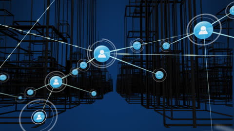 Digital Network of Connections in Futuristic Cityscape Design