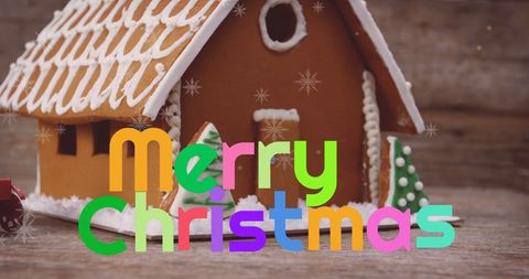 Colorful Merry Christmas Text with Gingerbread House - Download Free Stock Images Pikwizard.com