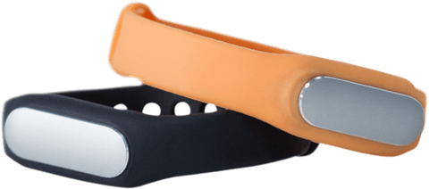 Transparent dual fitness wristbands floating on white background