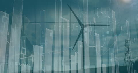 Financial Graphs Overlapping Wind Turbine Background
