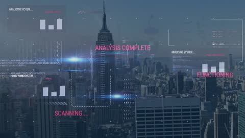 Futuristic Data Analytics Interface Over City Skyline