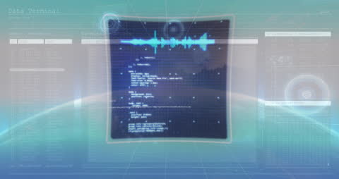 Dynamic Digital Data Code Overlaying Blurry Earth