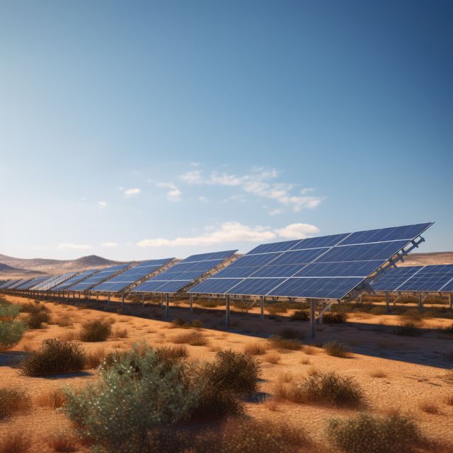 Solar Panels in Desert Landscape at Sunrise - Download Free Stock Photos Pikwizard.com