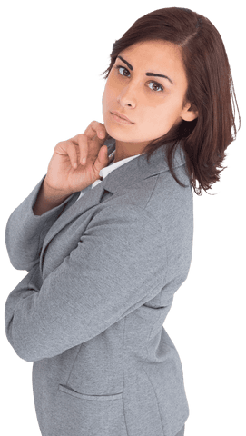 Transparent Businesswoman Thinking Isolated on White Background