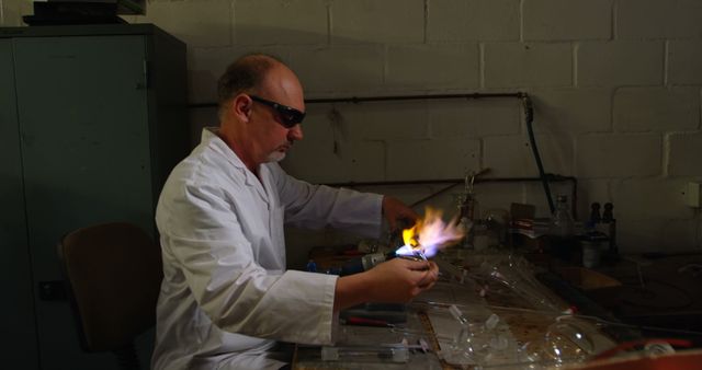 Scientist Working with Lab Equipment and Open Flame - Download Free Stock Images Pikwizard.com