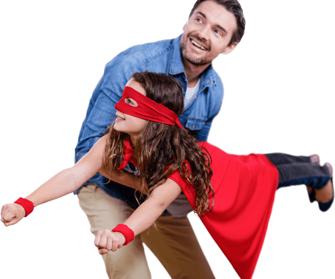 Father and Daughter Pretending to Fly in Transparent Background