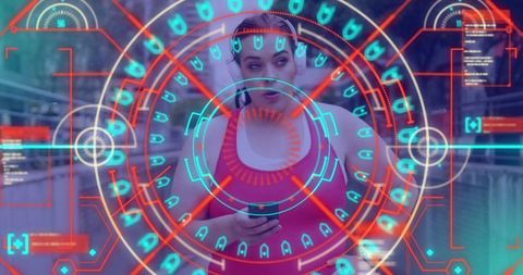 Digital Interface Concept with Woman Holding Smartphone