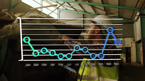 Warehouse Worker Analyzing Monthly Production Data Visual