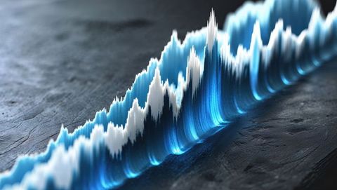 3d abstract data waveform on metallic surface with blue glow, seismograph concept
