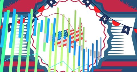 USA Statistics with American Flag and Map Digital Concept