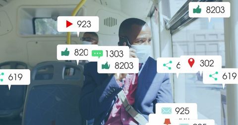 Person on Commuter Bus Interacting with Social Media