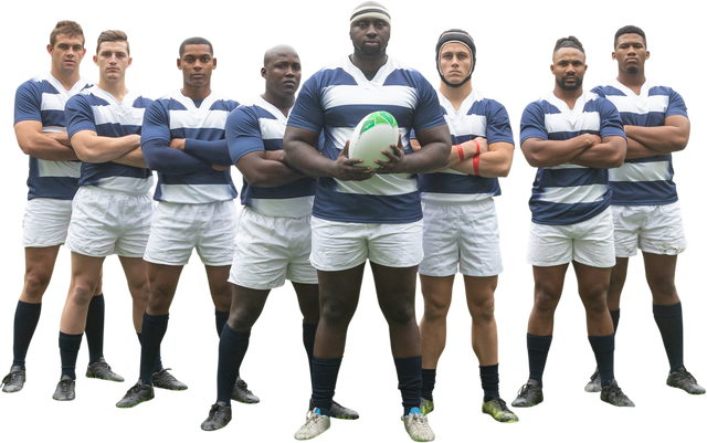 Diverse Male Rugby Team Posing with Rugby Ball on Transparent Background Isolated - Download Free Stock Videos Pikwizard.com